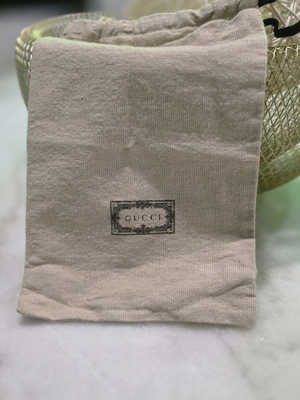 Authentic Gucci Dust Bag Small Drawstring Pouch Beige Cotton Vintage Logo